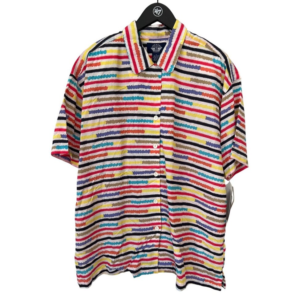 Vintage 90s Dockers Striped Button Front Shirt Size Large Colorful Deadstock NEW